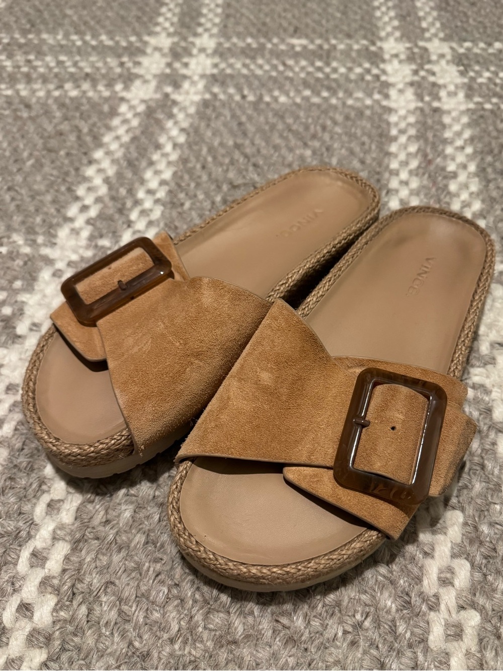 Vince Cognac Suede Buckle Slide Sandals
